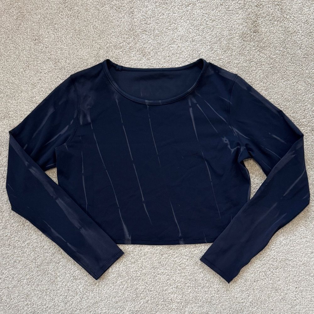 lululemon Wunder Train Cropped Long Sleeve Everlux Shirt Sun Bleach Navy Sz10